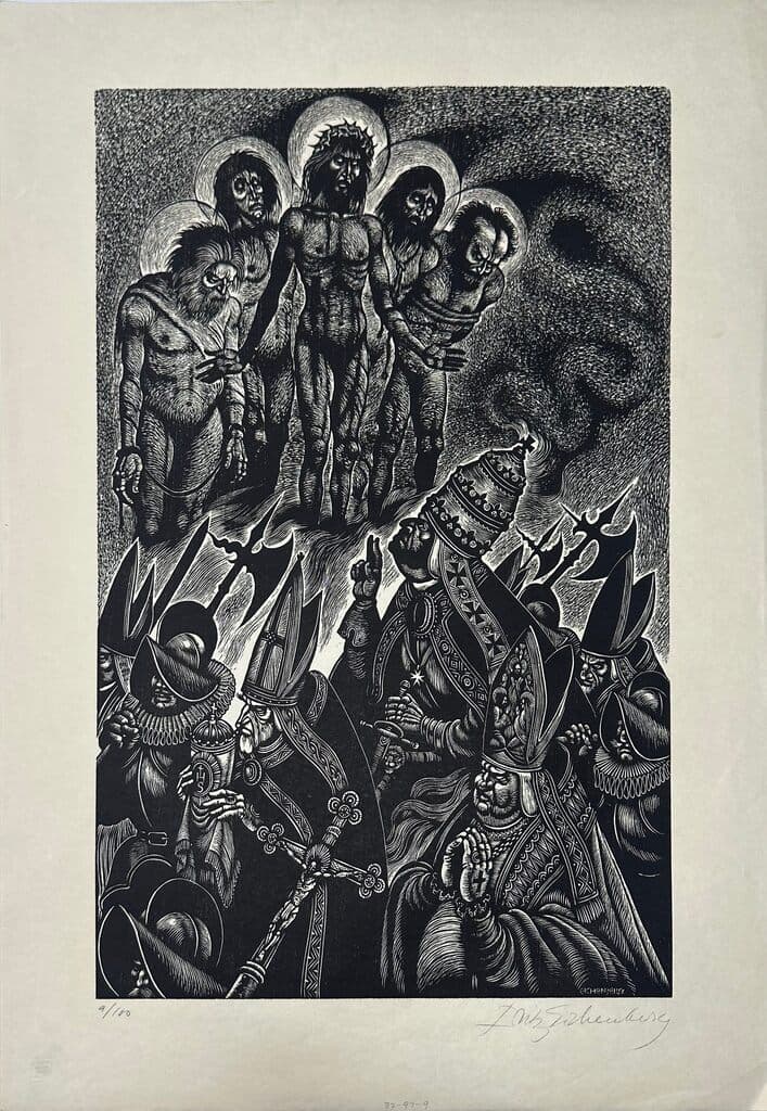 The Follies of the Popes, from In Praise of Folly de Fritz Eichenberg - Wood engraving on paper, 1972