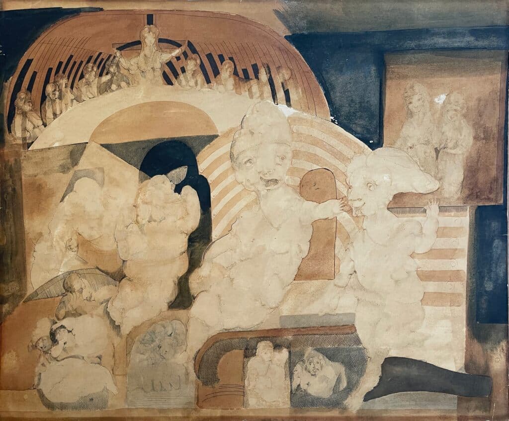 Ultima Cena de Francisco Corzas - Watercolor and sgraffito on paper, 1967