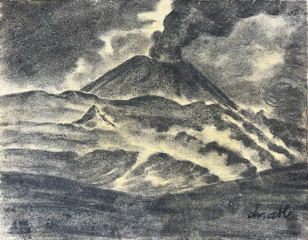 Volcano Erupting de Dr. Atl - Charcoal on canvas, 1948