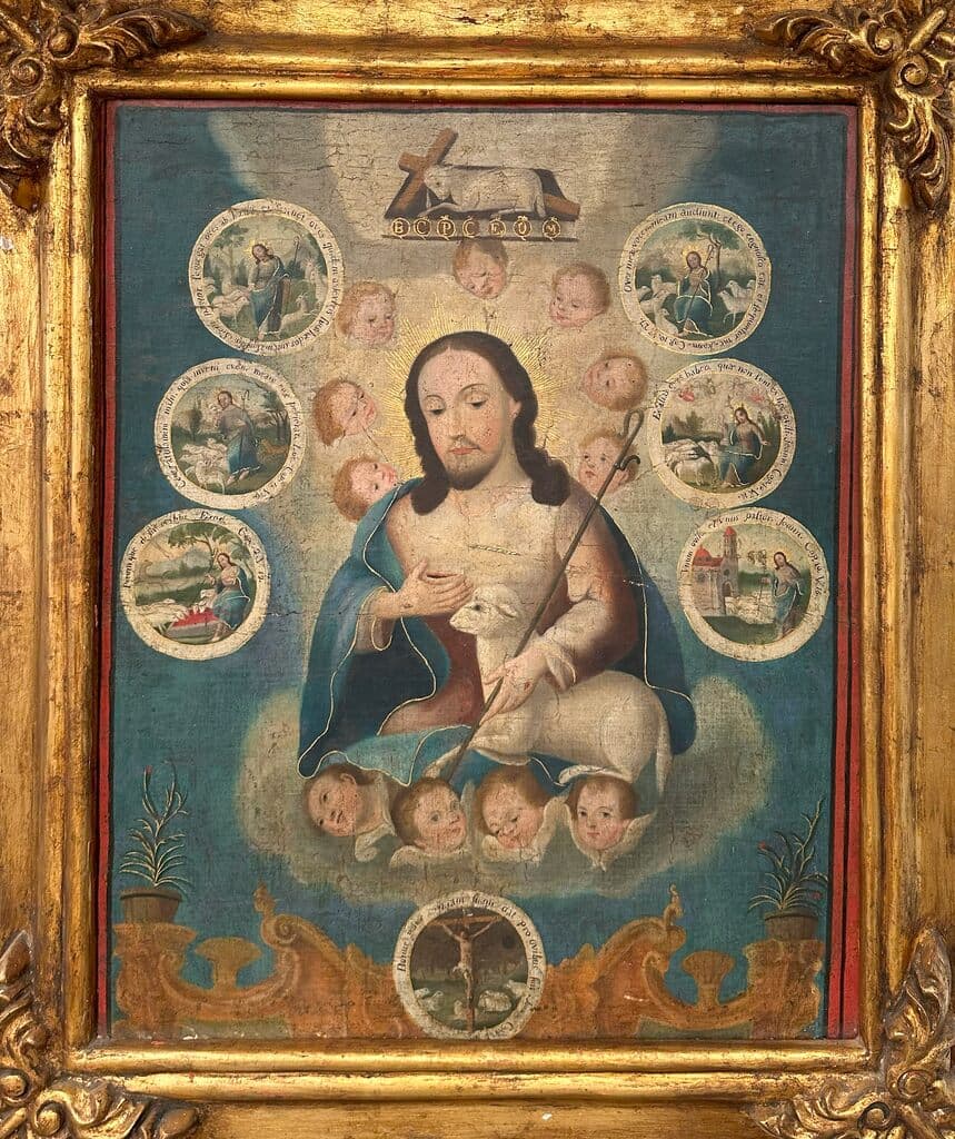 Divino Pastor (Mexican School Colonial) de Unknown Artist - Oil on canvas, Siglo XVIII