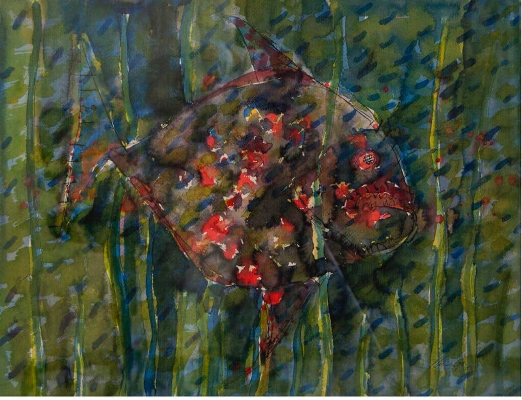 Pescado #4 de Vladimir Cora - Aquatint on canvas, 1985