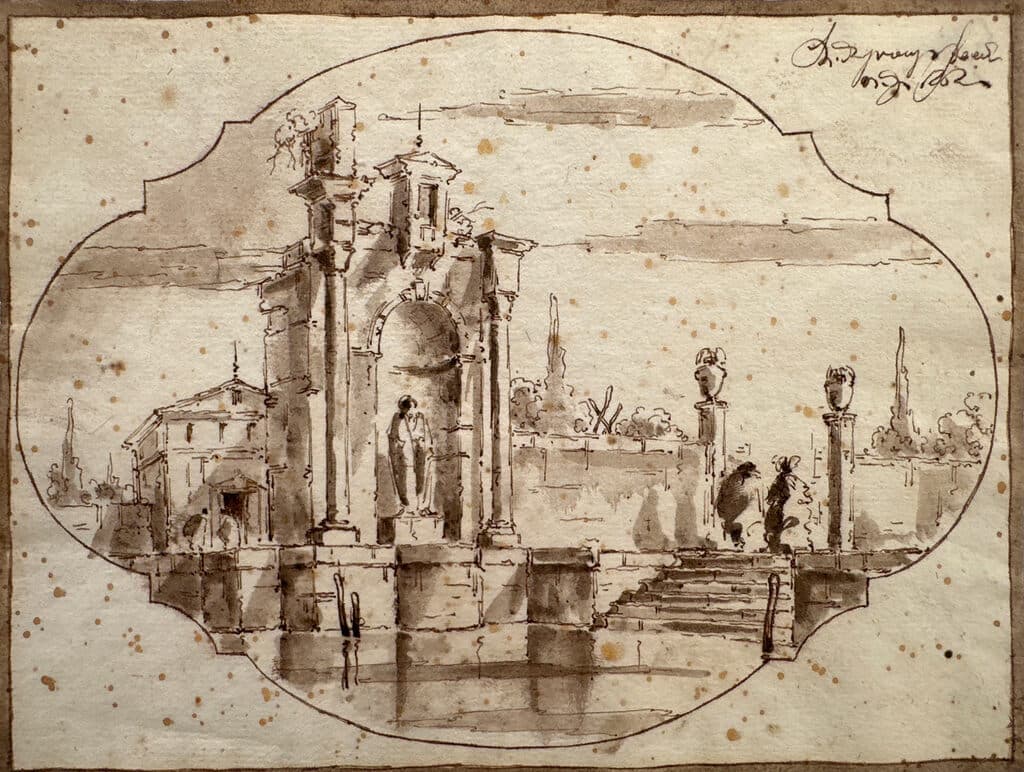 Sketch de Francesco Guardi - Pen and brown ink and brown wash over black chalk, Siglo XVIII