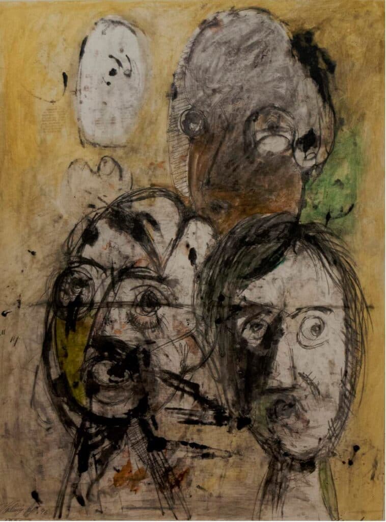 Tres Cabezas de Vladimir Cora - Mixography on Cardboard, 1996