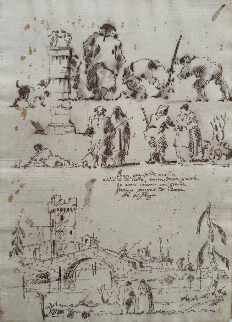 Sketch de Francesco Guardi - Pen and brown ink and brown wash over black chalk, Siglo XVIII