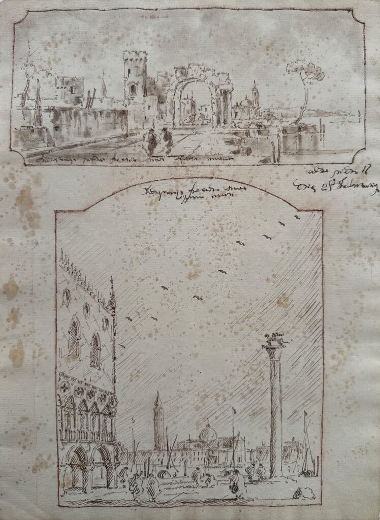 Sketch de Francesco Guardi - Pen and brown ink and brown wash over black chalk, Siglo XVIII