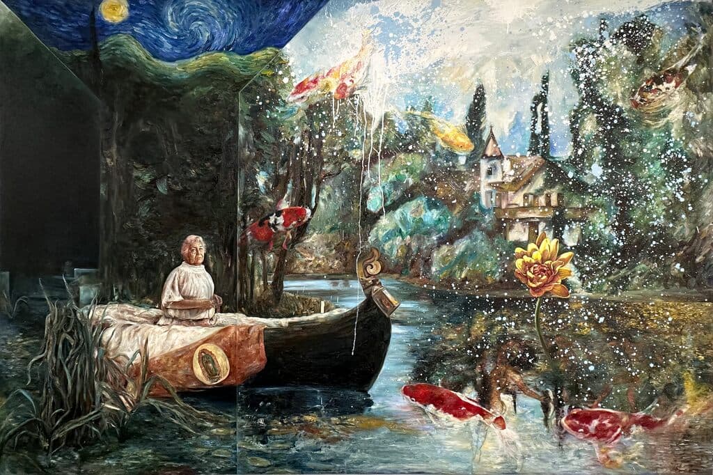 Matisse, Monet, Vangogh, Renoir, Pollock, mi Abuela y yo de Waldo Saavedra - Oil on canvas, 2023