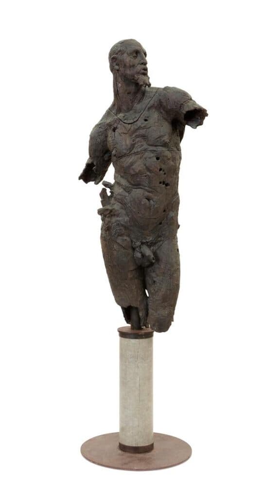 Male torso de Javier Marin - Patinated bronze, patinated metal and steel, 1995