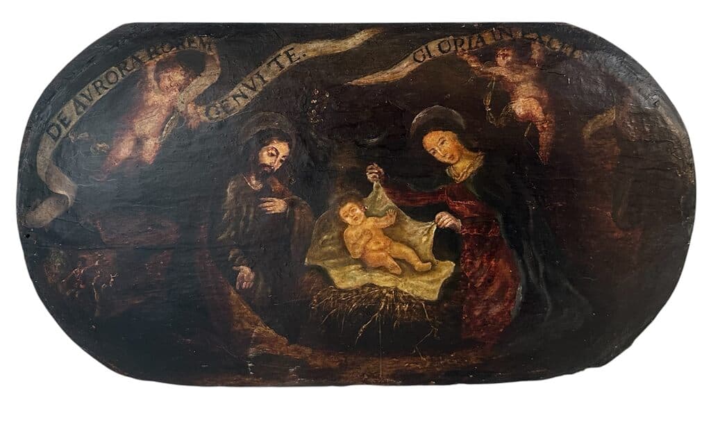Naive Nativity de Unknown Artist - Oil on wood, Siglo XVIII