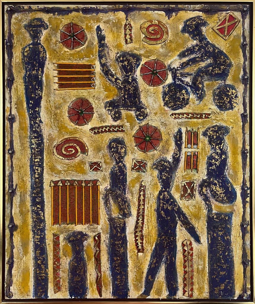 Sin título de Victor Chaca - Oil, Sand, Pencils, Screws, Coins, Copper Wire, Cardboard, 1985-1995