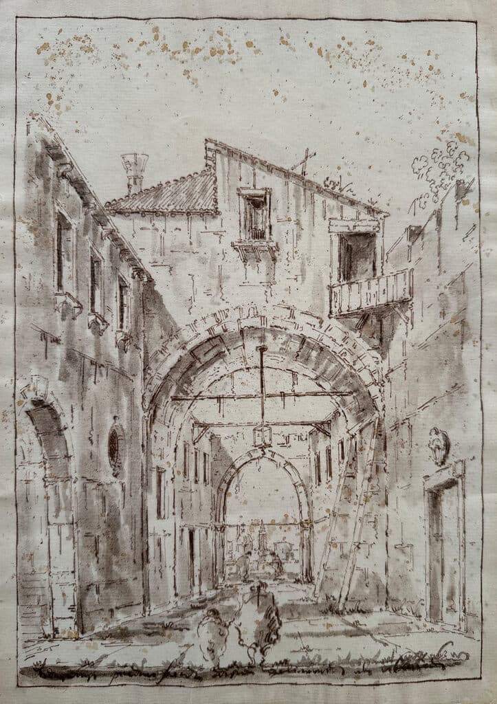 Sketch de Francesco Guardi - Pen and brown ink and brown wash over black chalk, Siglo XVIII