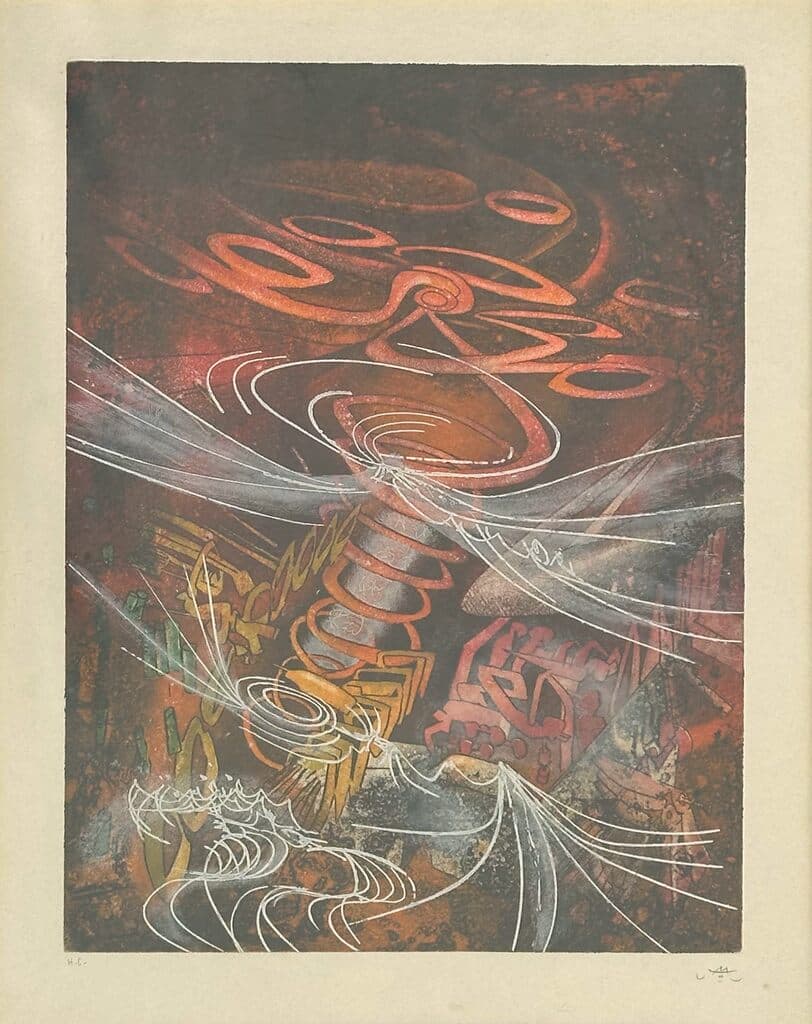 "L'infra-rouge de la pensee brulante" from the portfolio "Hom'mere IV (Point d'Appui) de Roberto Matta - Etching and aquatint on Japon paper, 1960´s