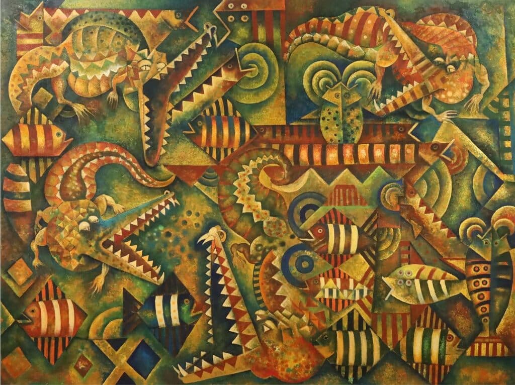 Cocodrilos de Tomás Pineda Matus - Oil on canvas, 1999