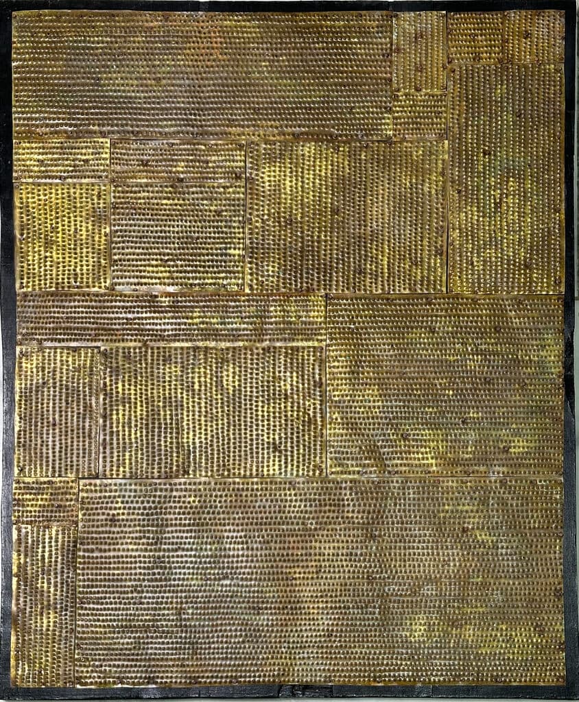 Mensaje de Mathias Goeritz - Hammered brass and metal fasteners on board, 1960s