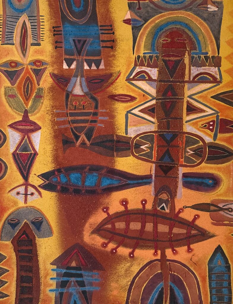 Sombrero de arcoiris de Guillermo Pacheco - Oil and sand on canvas, 1990s