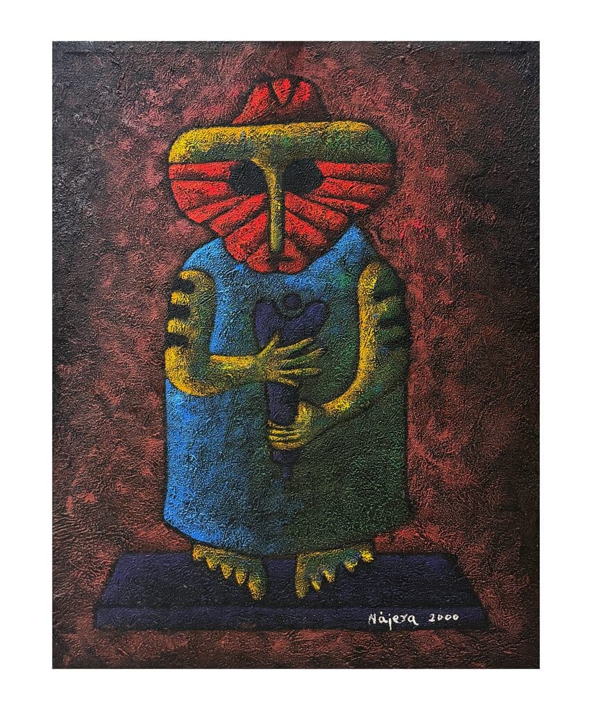 Monje con Máscara Roja de Héctor Nájera - Oil and earth pigments on canvas, 2002