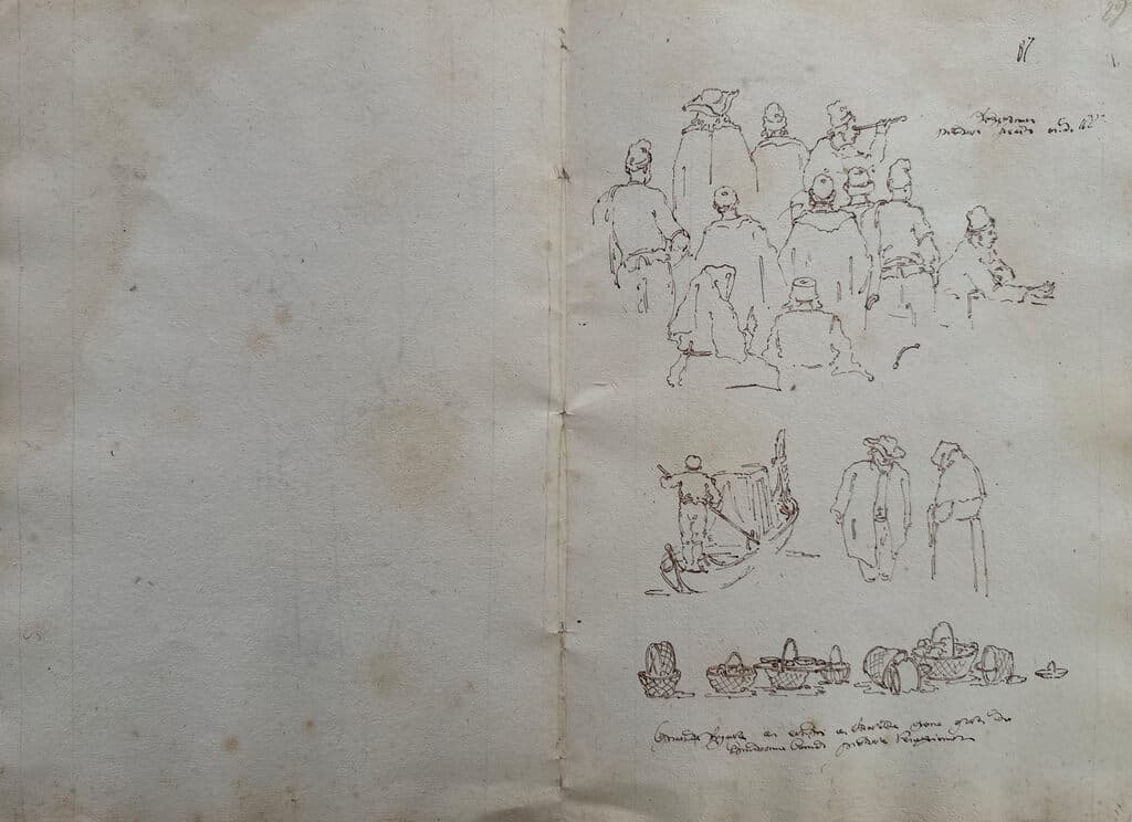 Sketch de Francesco Guardi - Pen and brown ink and brown wash over black chalk, Siglo XVIII