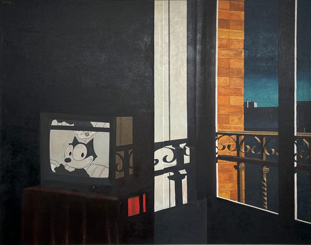 Mirando La Tele II de Samuel Meléndrez - Oil on canvas, 1989