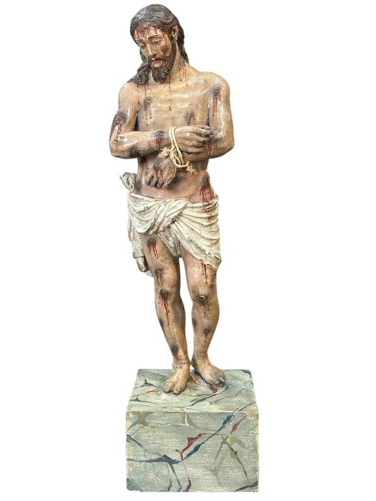 Sevillian Ecce Homo de Unknown Artist - Polychrome wood with gemstones, Siglo XVII