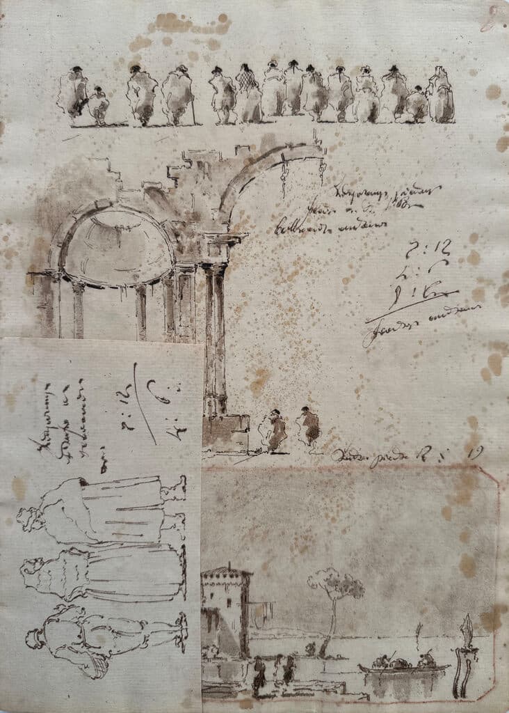 Sketch de Francesco Guardi - Pen and brown ink and brown wash over black chalk, Siglo XVIII