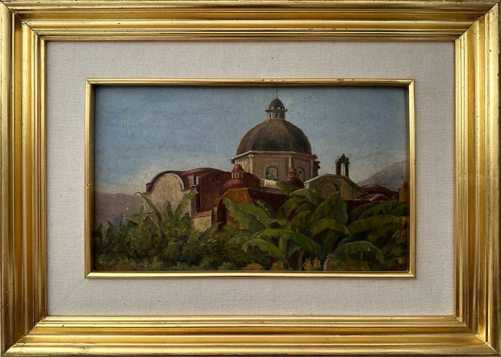Church with Palm Trees de José Arpa Perea - Oil on canvas, 1930s
