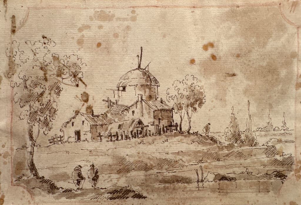 Sketch de Francesco Guardi - Pen and brown ink and brown wash over black chalk, Siglo XVIII