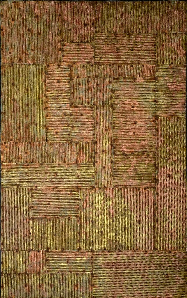 Mensaje de Mathias Goeritz - Hammered brass and metal fasteners on board, 1960s