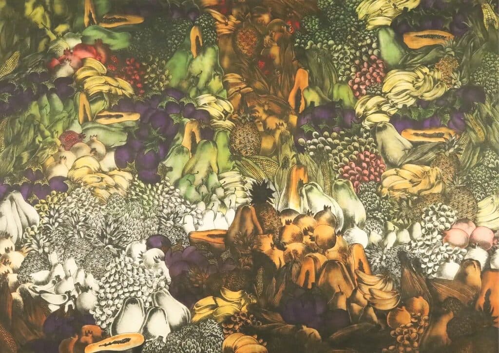 Bodegón de frutas de Ismael Vargas - Etching, 1990s-2000s