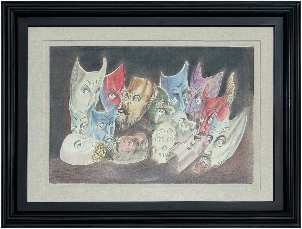 Untitled, Máscaras de José Chávez Morado - Coloured pencils on paper, 1972