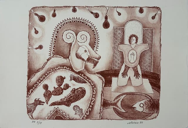 Personaje con pescado de Álvaro Santiago