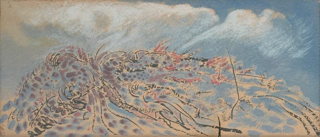 Erupción Volcánica de Manuel González Serrano - Mixed Media, watercolor, 1950s