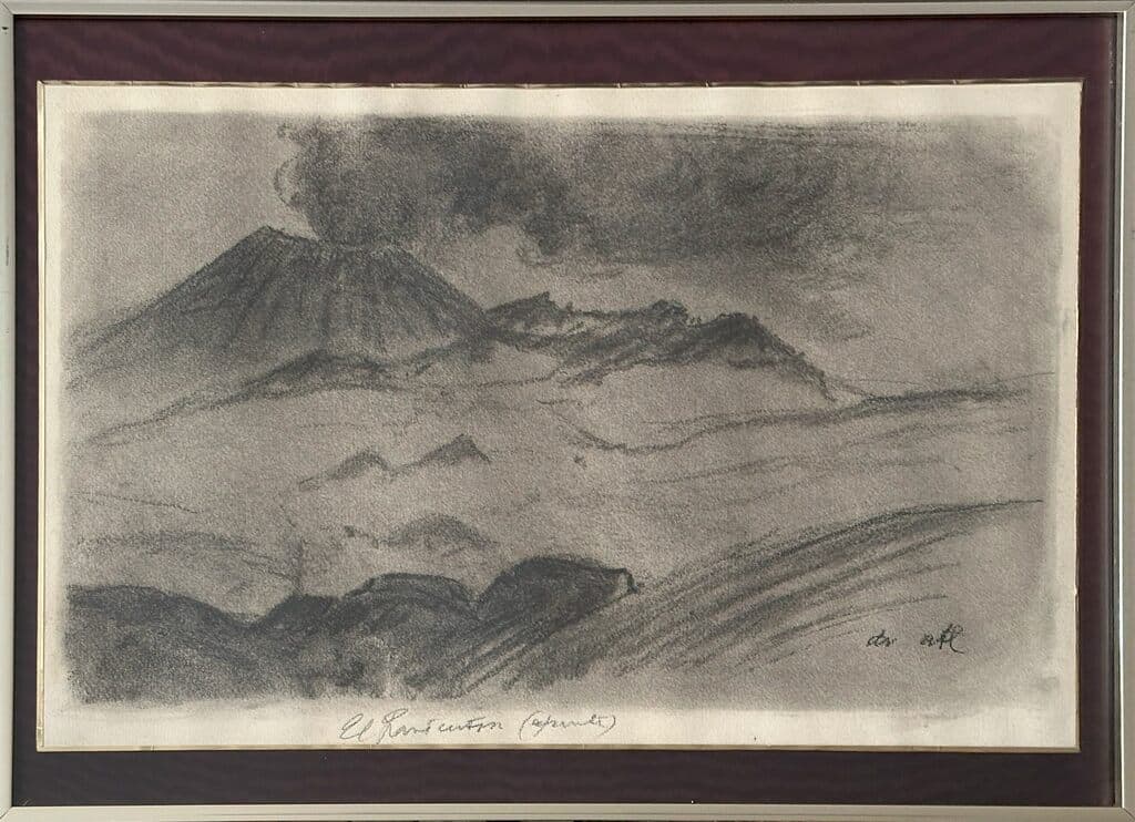 El Paricutín de Dr. Atl - Charcoal and wash on paper, 1920s