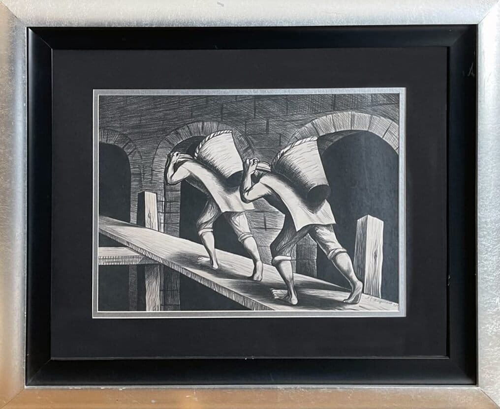 Hombres Trabajando de Raúl Anguiano - Pencil graphite on paper, 1939