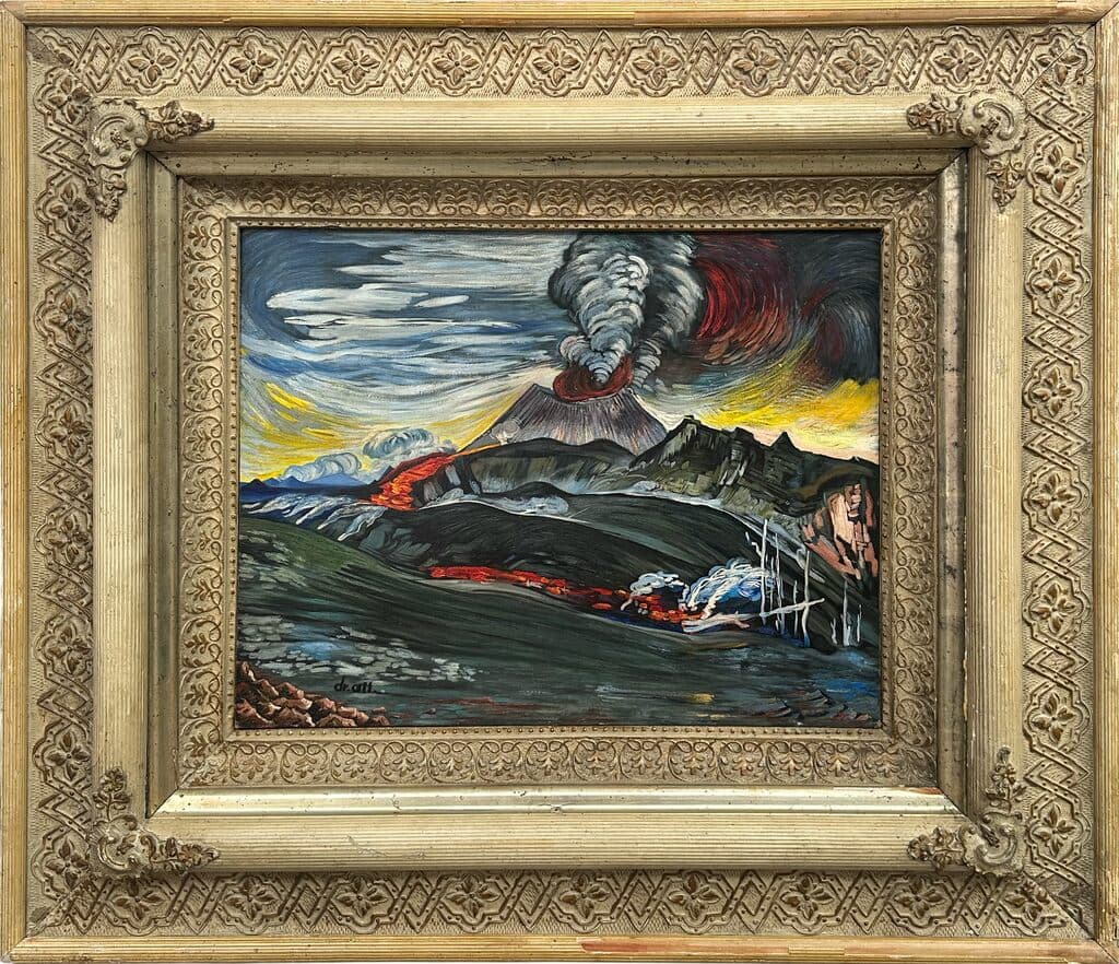 El Paricutín de Dr. Atl - Atl colors on wood, 1940s