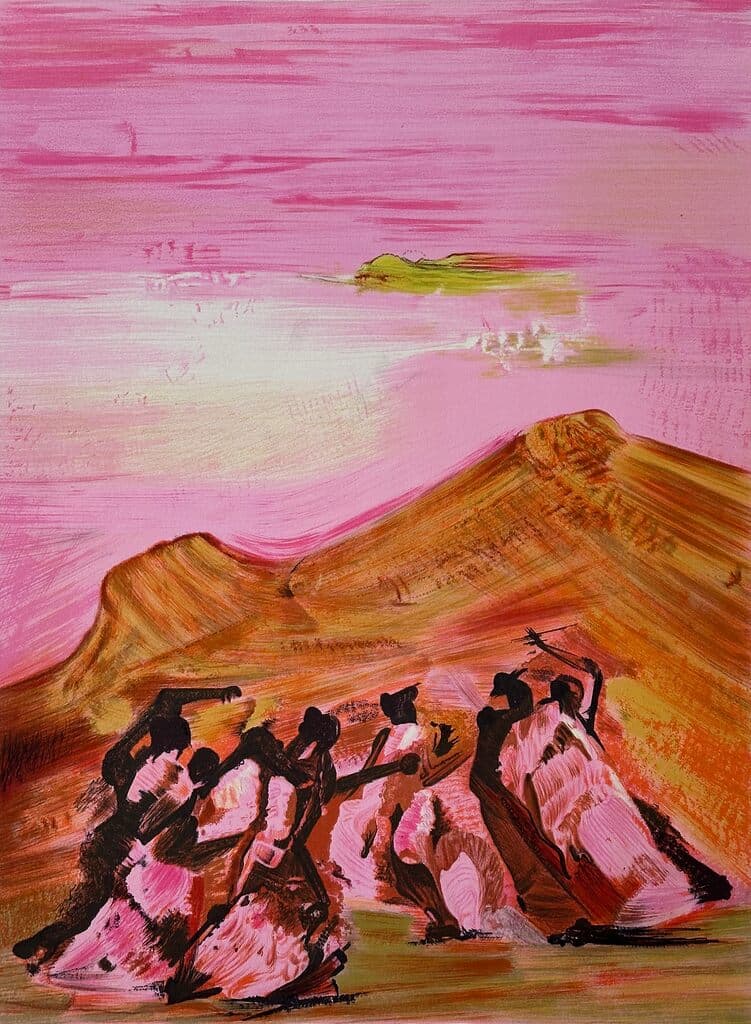 Danzantes de la montaña de David Alfaro Siqueiros - Lithograph, 1968