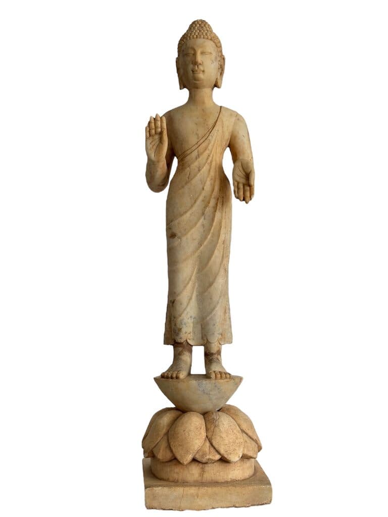 Granite Buddha on Lotus Flower Stand de Unknown Artist - Granite, Siglo XIX