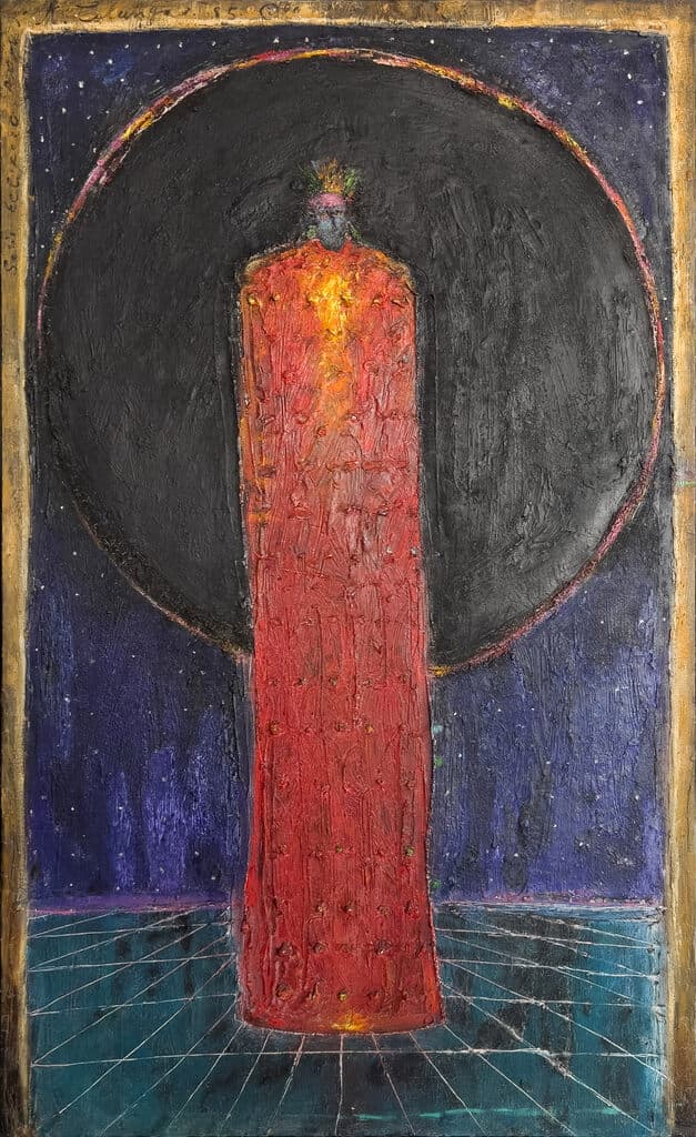 Mago Flaco Contemplando Eclipse de Alejandro Colunga - Oil on canvas, 1985