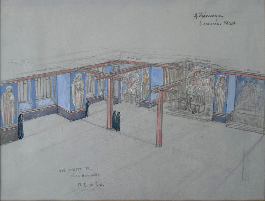 Technical Drawing for Church Murals in France de Ángel Zárraga - Pencil, colors on paper, 1924