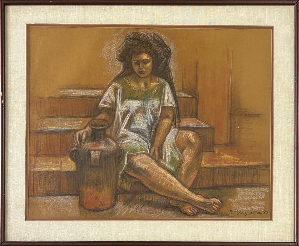 Seated Woman de Raúl Anguiano - Pastels on paper, 1982