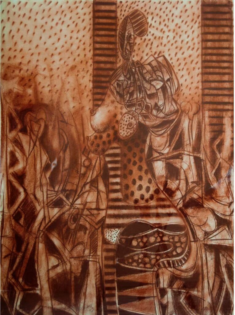 Mujer de Vladimir Cora - Sanguine on paper, 1985