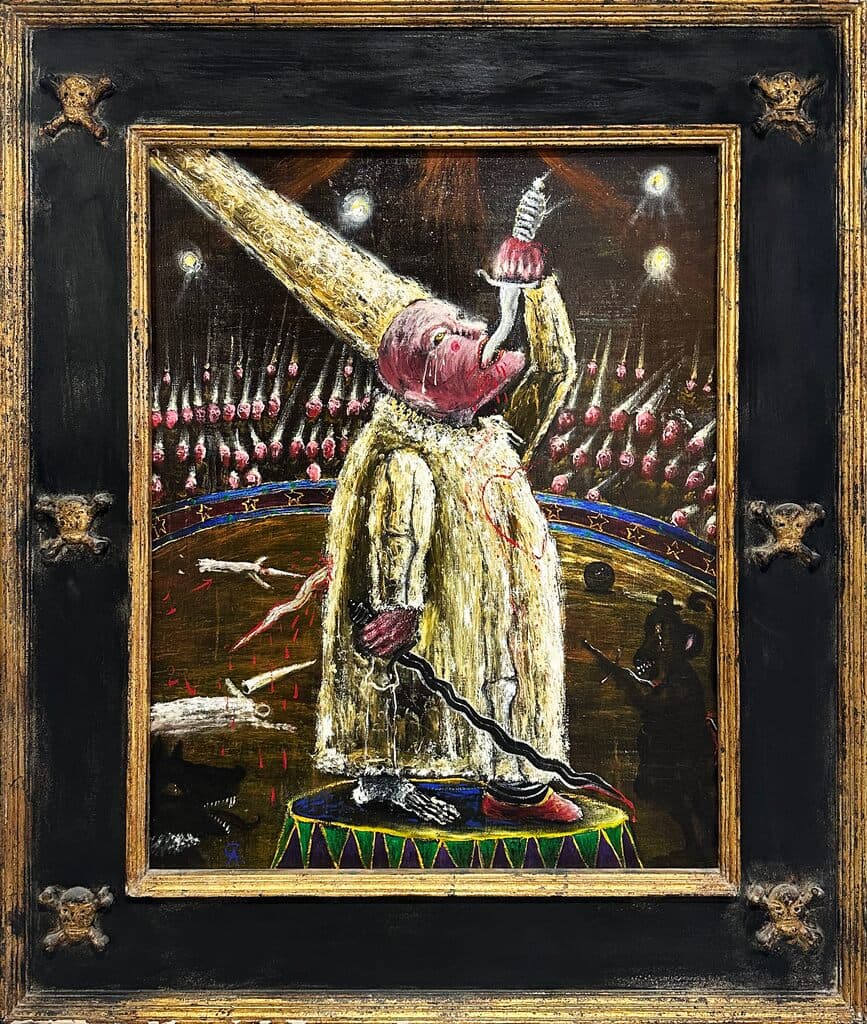 Suicidio de Niño Loco Tragaespadas en el Circo de Alejandro Colunga - Oil on linen, 1992