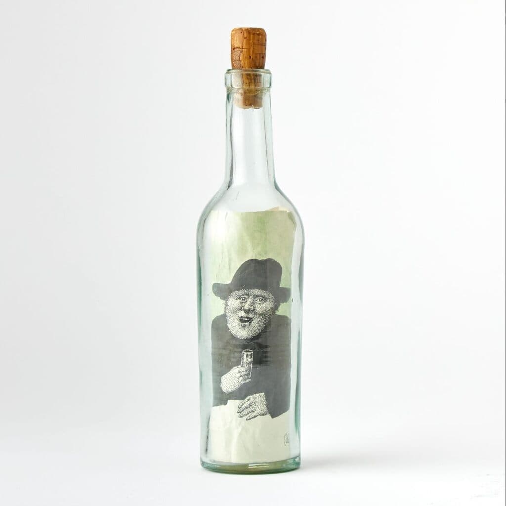 Sin título de Alfredo Castañeda - Ink and watercolor on paper within glass bottle, 1983