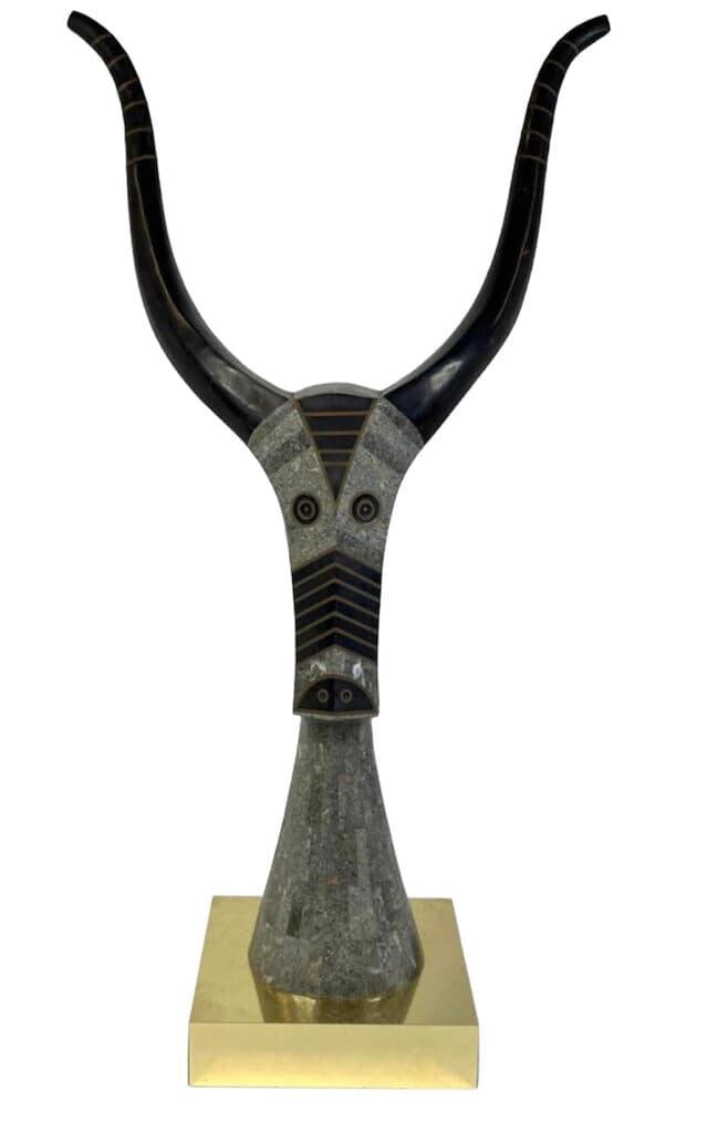 Stone African Antelope Sculpture de Unknown Artist - Brass, stone, 1970s