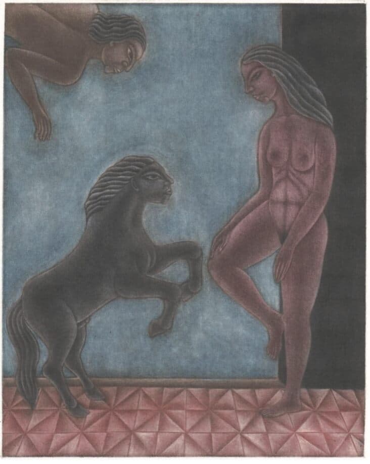 Acosada en la Ventana de Juan Alcazar Mendez - Engraving, 1987