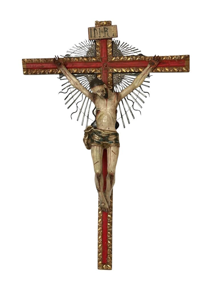 Mexican Spanish Colonial Crucifix de Unknown Artist - Polychromed wood, Siglo XVIII