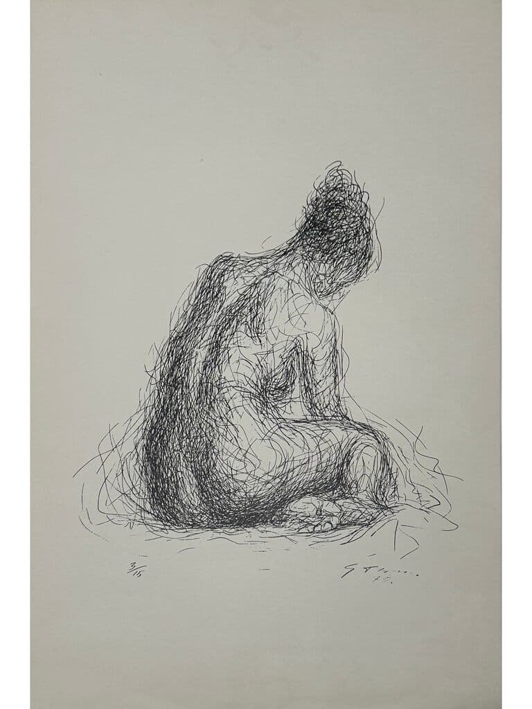 Seated woman de Gabriel Flores - Lithograph, 1975