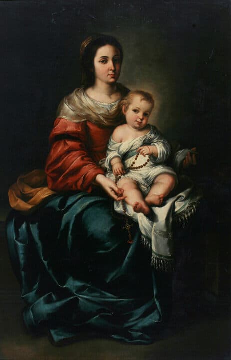 Virgen del Rosario con Niño Jesús de Bartolomé Esteban Murillo - Oil on canvas, 1640´s-1660´s