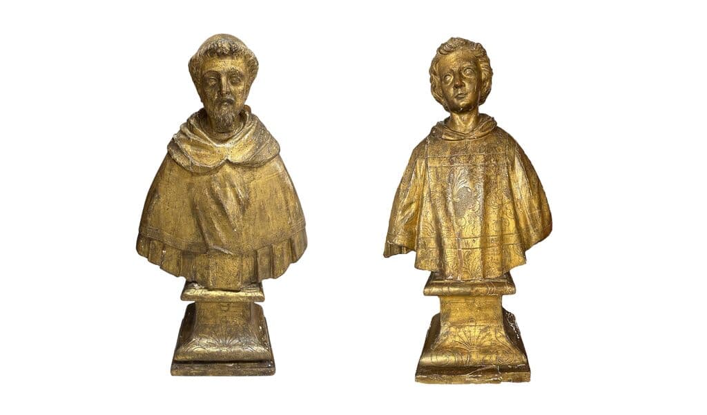 Par de figuras religiosas italianas de Unknown Artist - Polychrome wood, Siglo XVII