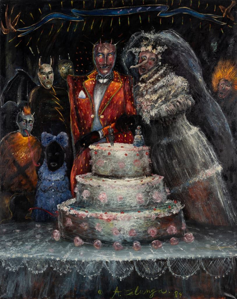 La Boda del Chamuco y la Llorona de Alejandro Colunga - Oil on canvas, 1984