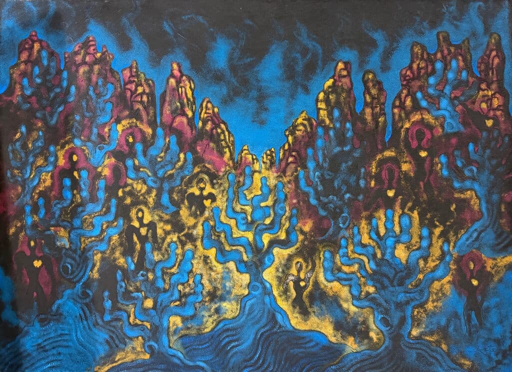 Los Gigantes de los Saguaros de Andrea Rendón - Earth pigments and oil on canvas, 2026