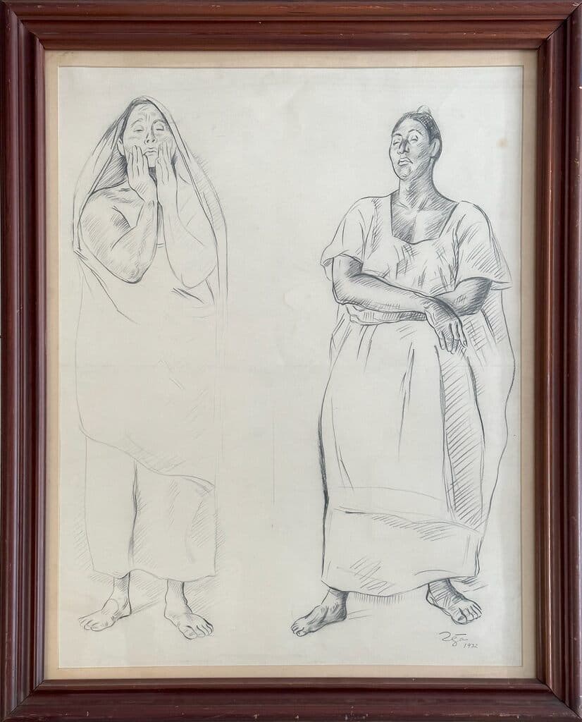 Dos Mujeres de Francisco Zúñiga - Charcoal on paper, 1972